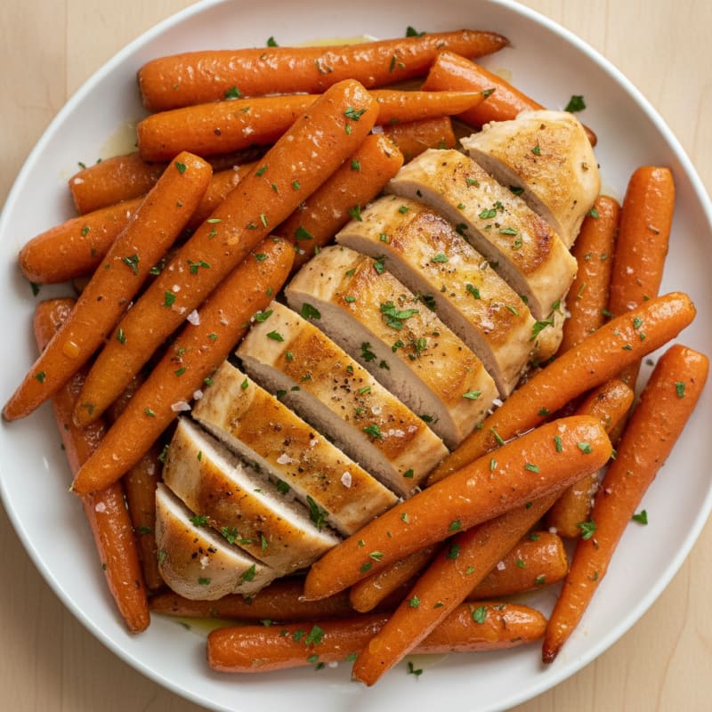 Maple-Glazed Roasted Carrots with Herbed Chicken