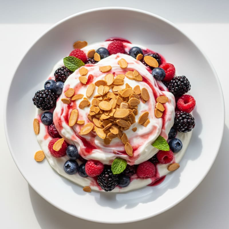 Greek Yogurt Protein Parfait with Mixed Berries and Almonds