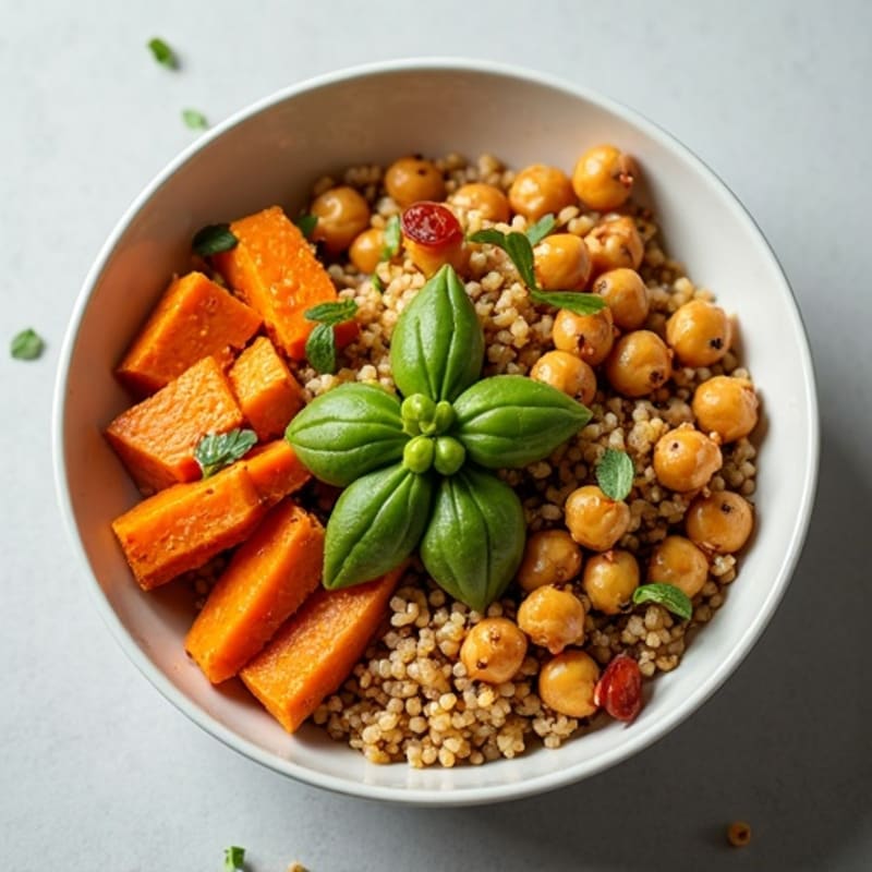 Roasted Sweet Potato Quinoa Bowl with Crispy Chickpeas