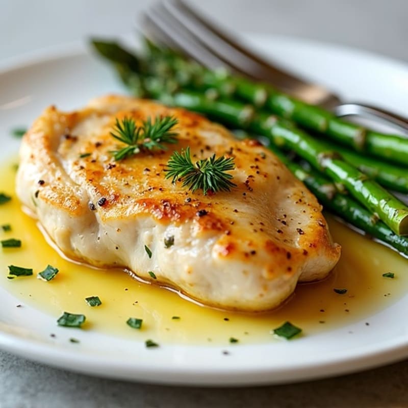 Lemon Garlic Pan-Seared Chicken with Roasted Asparagus