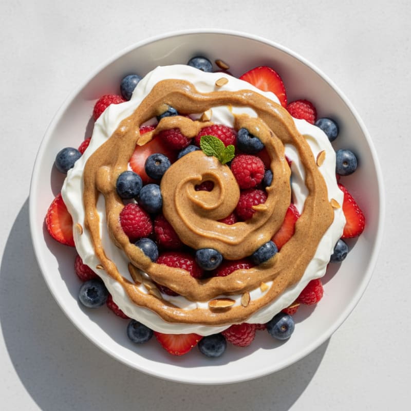 Greek Yogurt Protein Parfait with Mixed Berries and Almond Butter