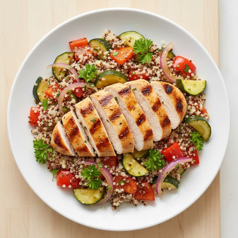 Grilled Chicken and Quinoa Salad with Roasted Vegetables