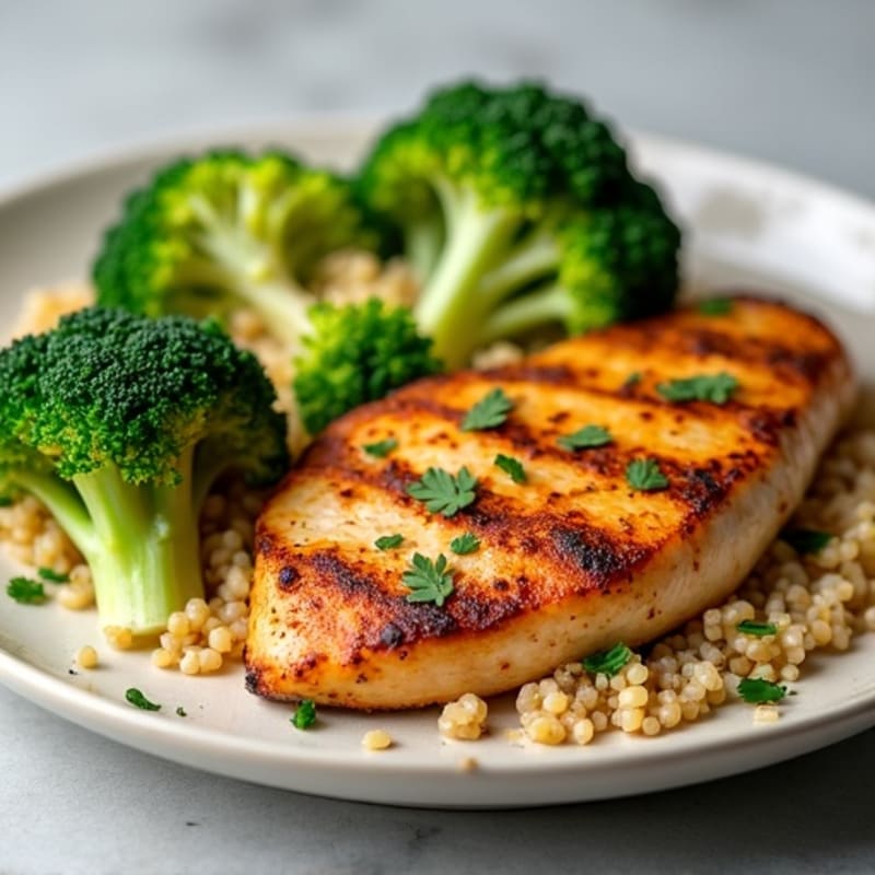 Grilled Chicken Breast with Quinoa and Steamed Broccoli