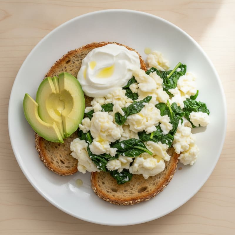 Egg White and Spinach Scramble with Greek Yogurt