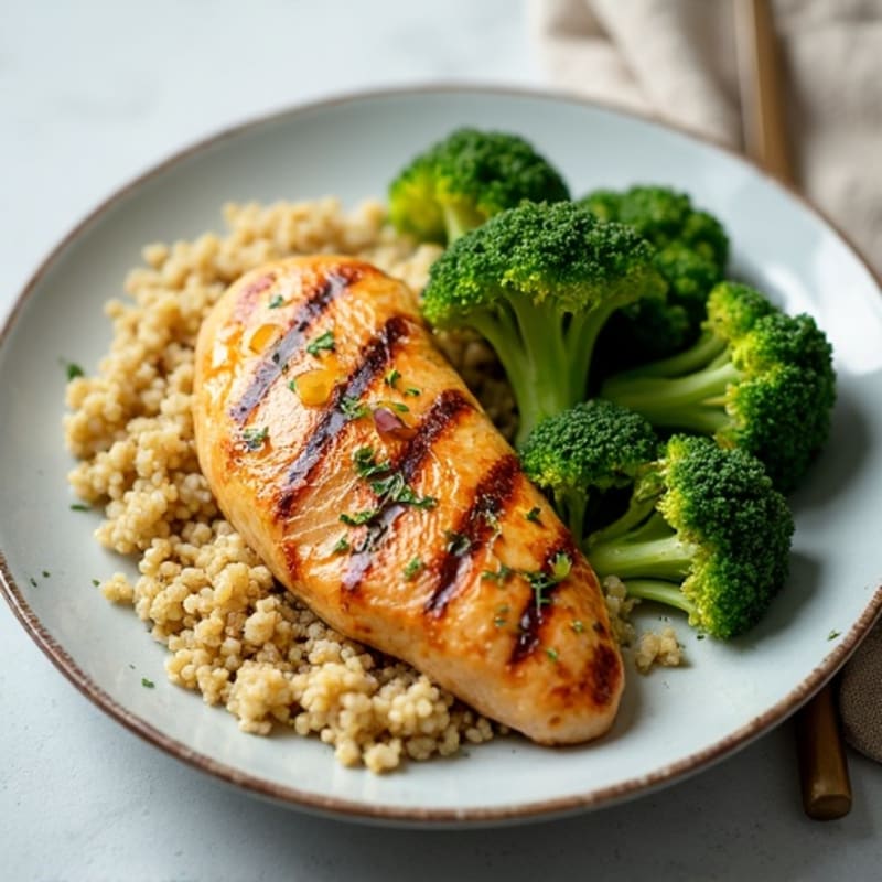 Grilled Chicken Breast with Quinoa and Roasted Broccoli