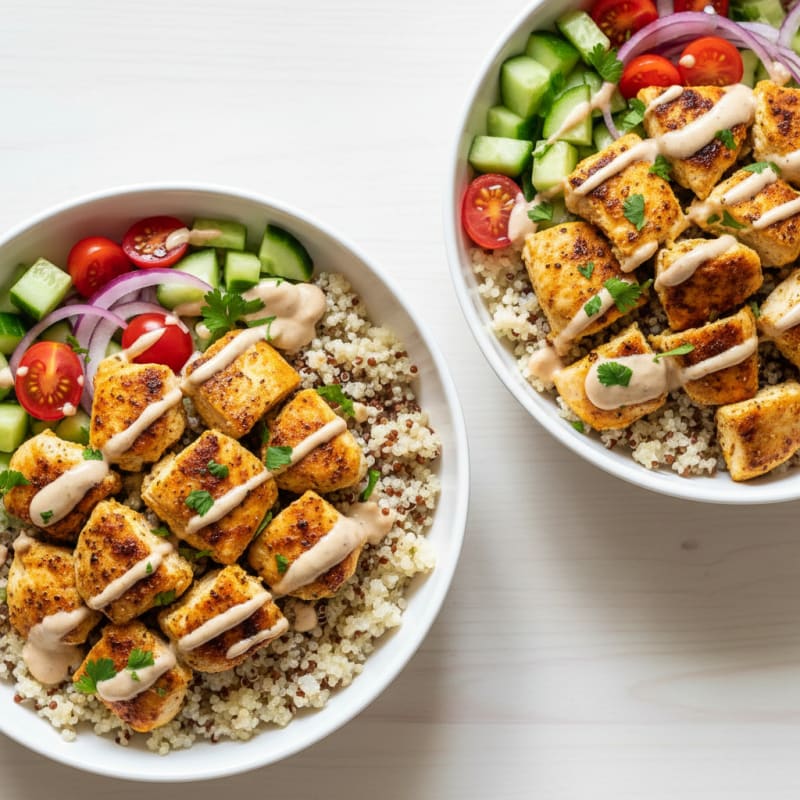 Crispy Lemon-Herb Chicken Shawarma Bowls