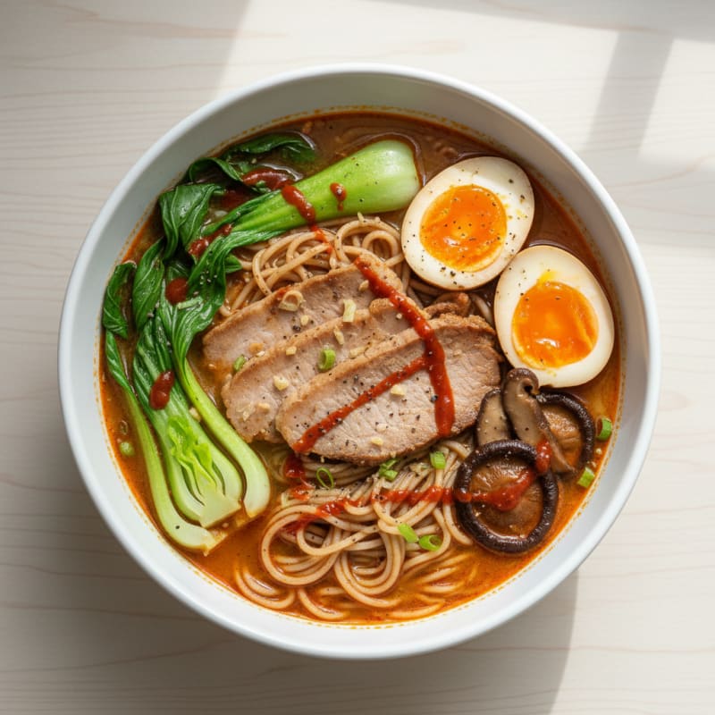 Spicy Sriracha Ramen with Tender Pork