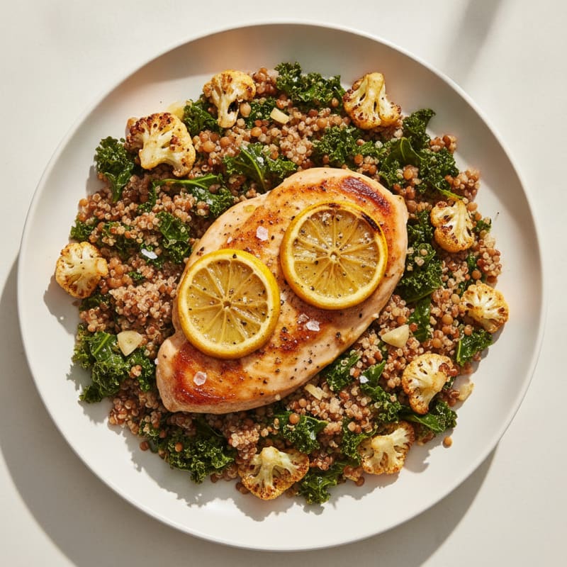 Lemon-Herb Chicken with Roasted Quinoa and Kale