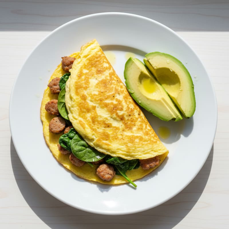 Egg White Spinach Omelette with Turkey Sausage