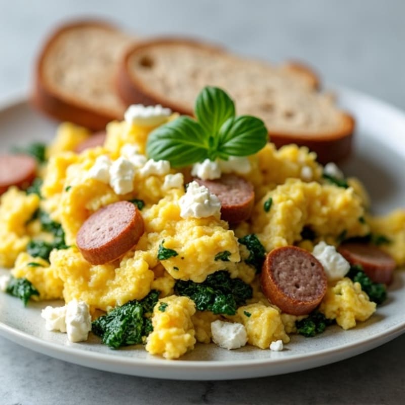 Egg White and Spinach Scramble with Turkey Sausage