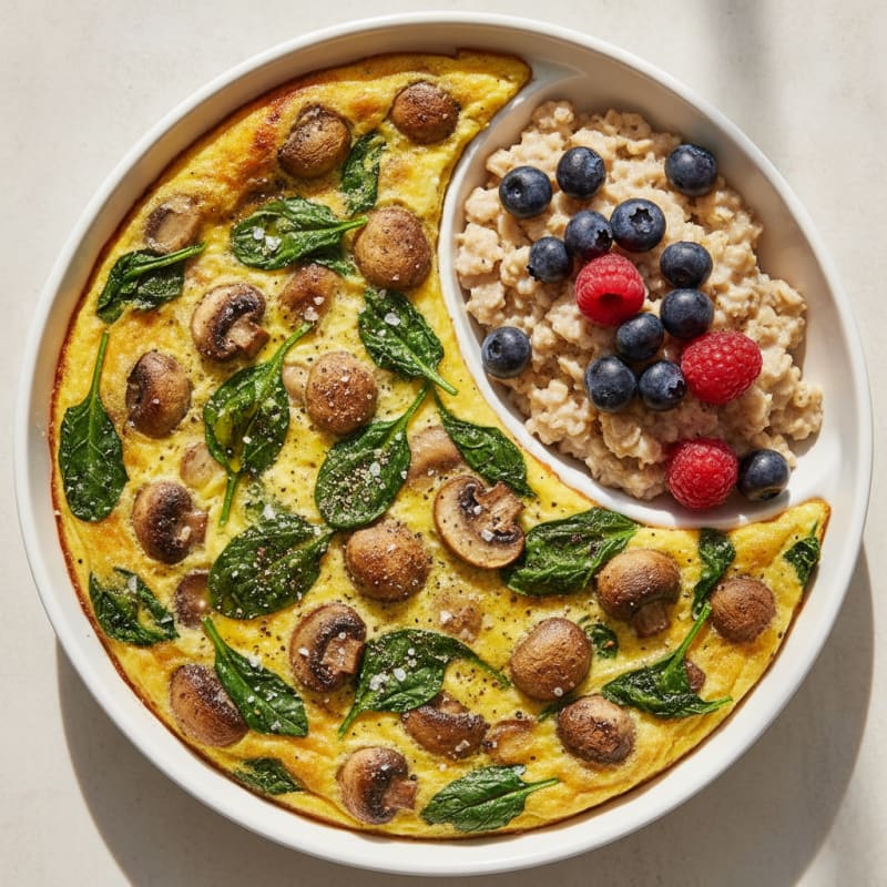 Baked Eggs with Sautéed Spinach and Mushrooms