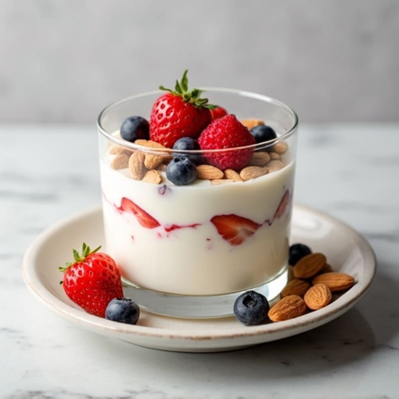 Vanilla Greek Yogurt Protein Parfait with Almonds and Berries