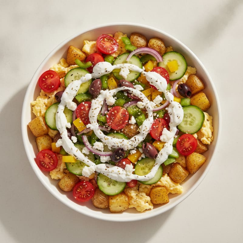 Mediterranean Egg and Roasted Potato Bowl