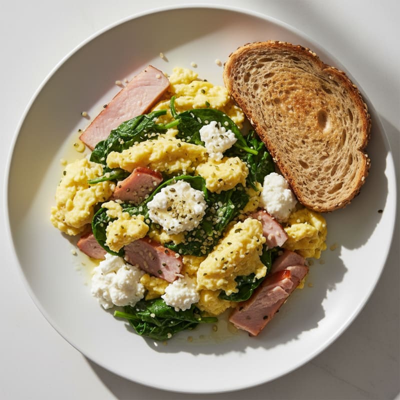 Cottage Cheese Scramble with Spinach and Smoked Turkey