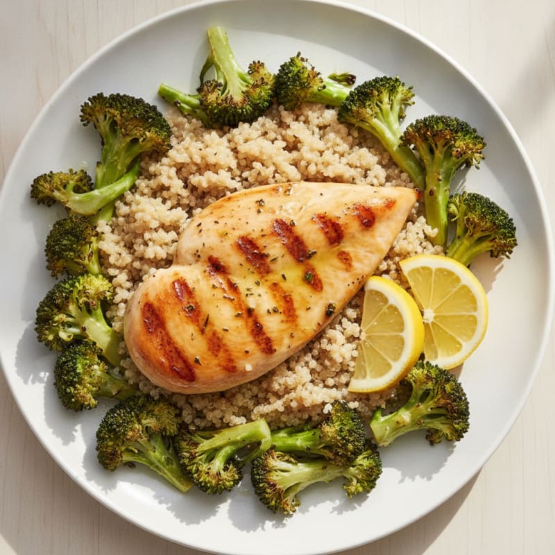 Grilled Chicken Breast with Quinoa and Roasted Broccoli
