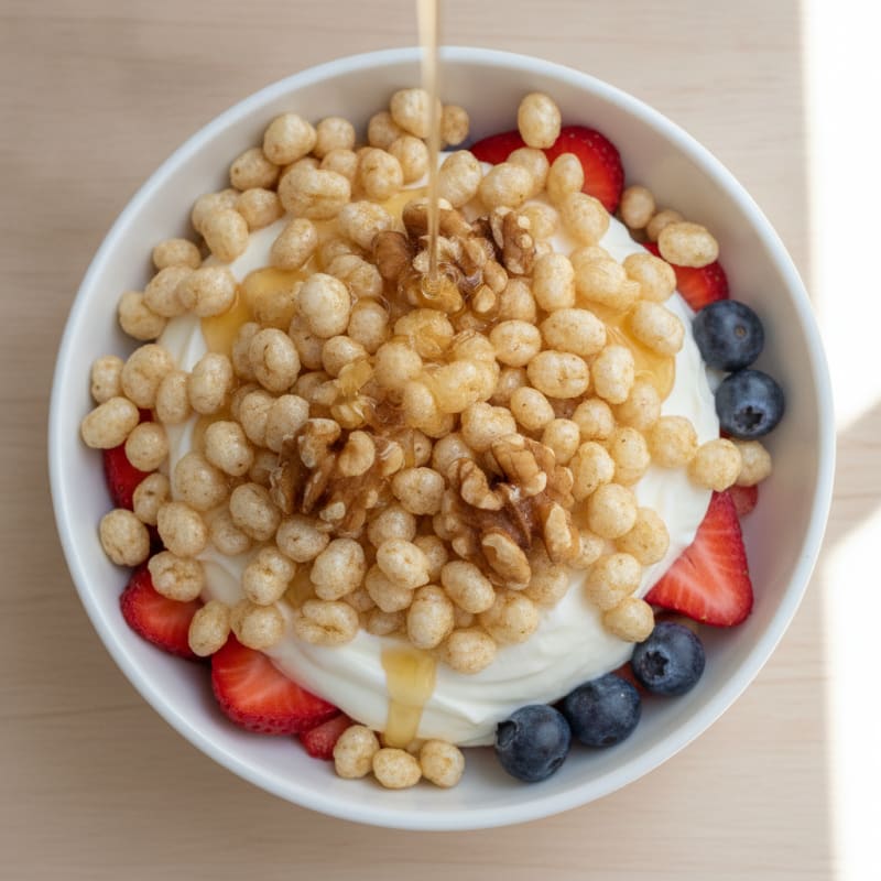Creamy Greek Yogurt Parfait with Rice Puffs and Berries