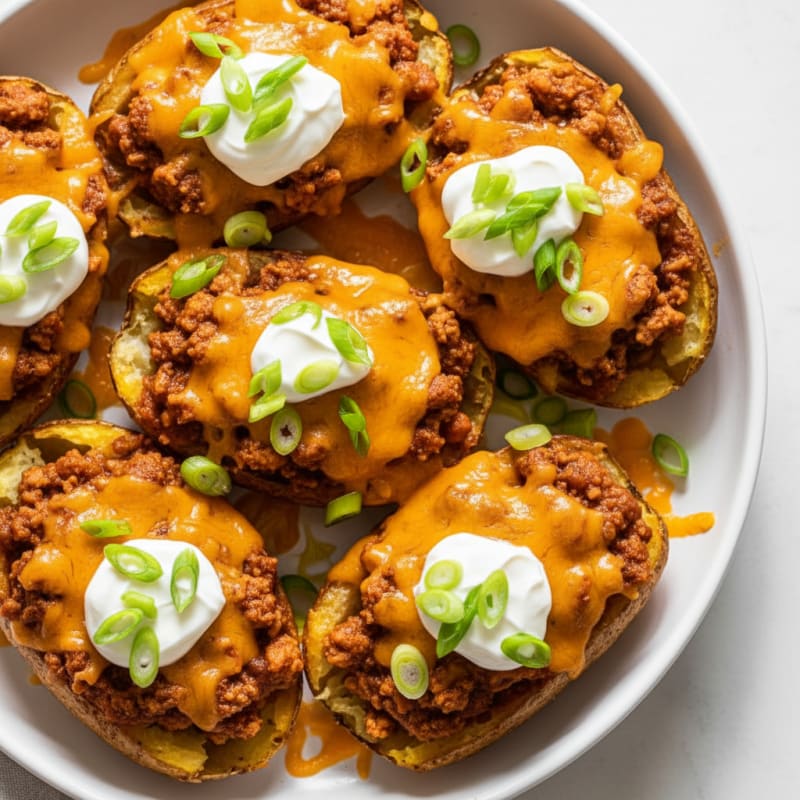 Loaded Chili Cheese Potato Skins