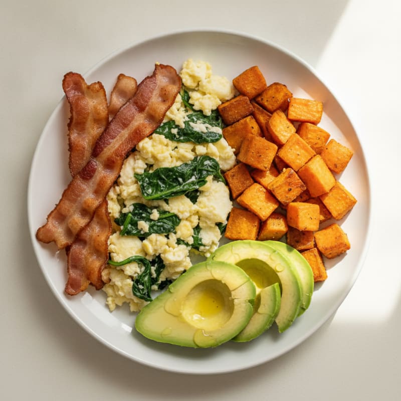 Crispy Turkey Bacon and Egg White Scramble with Spinach