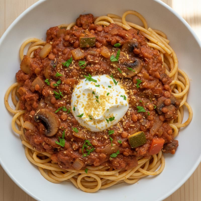 Hearty Vegetarian Spaghetti with Garden Vegetables