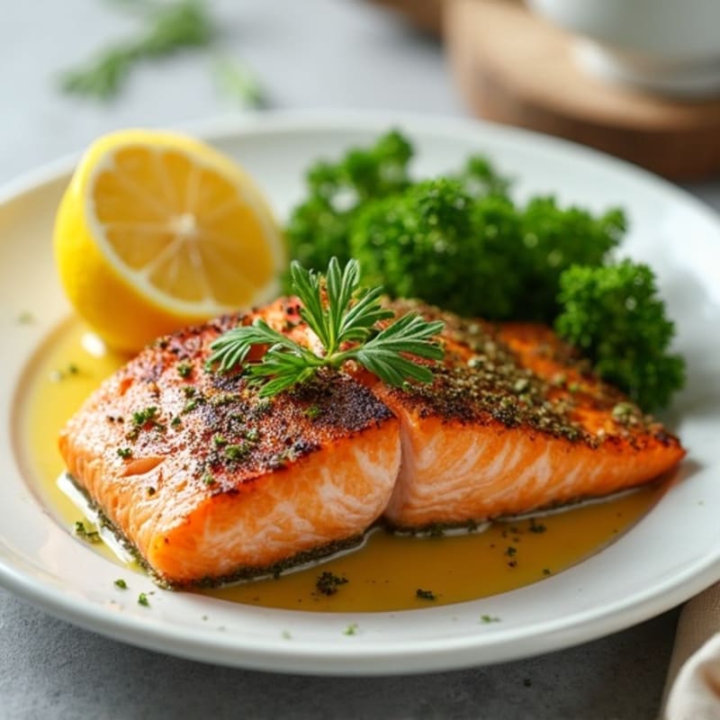 Herb-Crusted Pan Seared Salmon with Lemon Butter Sauce
