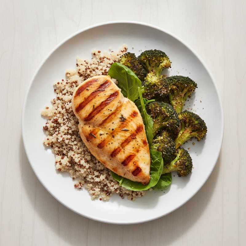 Grilled Chicken Breast with Quinoa and Roasted Broccoli