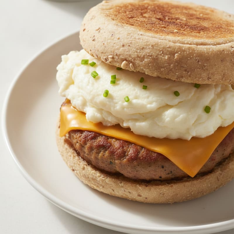 Egg White and Turkey Sausage Breakfast Sandwich with Cheddar