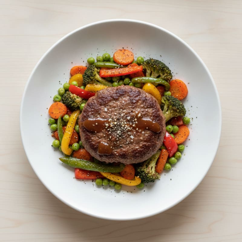 Hamburger Patty with Roasted Vegetables Bowl