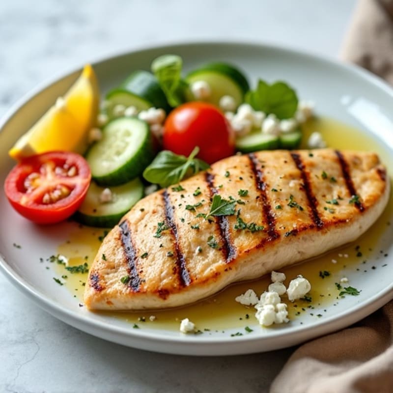 Grilled Lemon Chicken Breast with Cucumber Tomato Salad