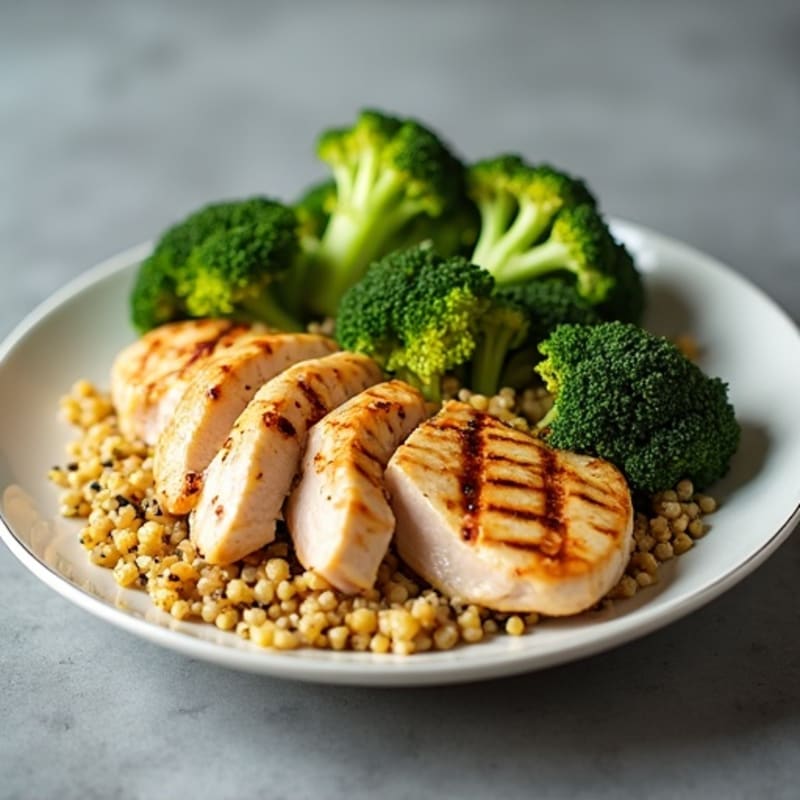 Grilled Chicken Breast with Quinoa and Roasted Broccoli