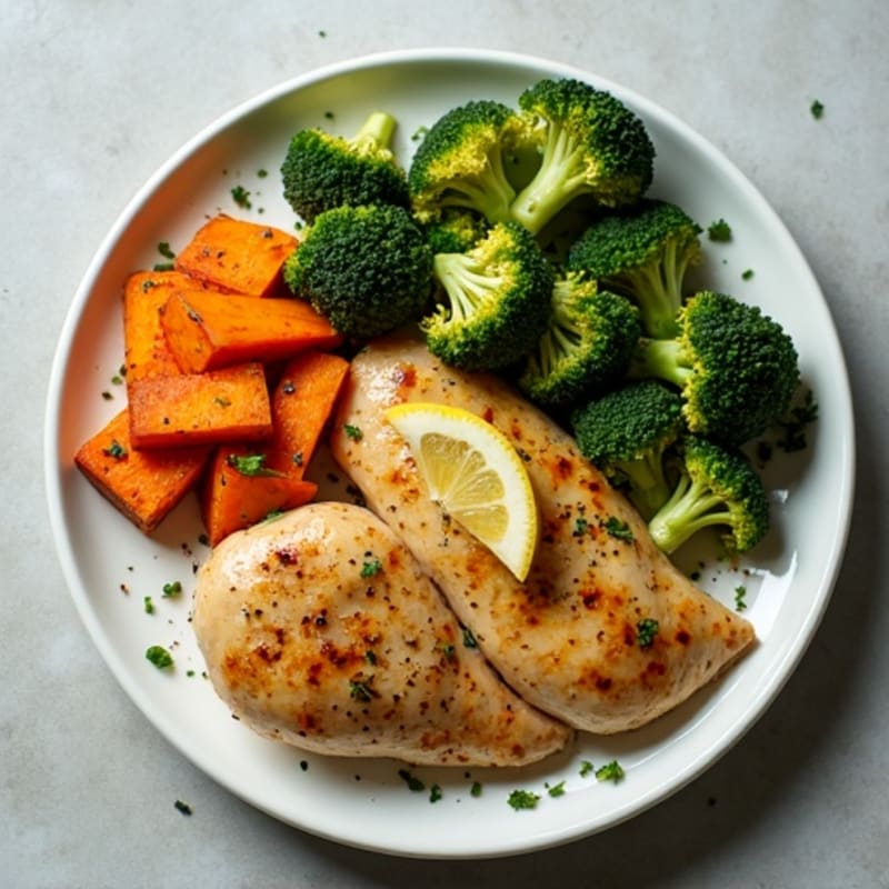 Sheet Pan Lemon Herb Chicken with Roasted Broccoli and Sweet Potatoes