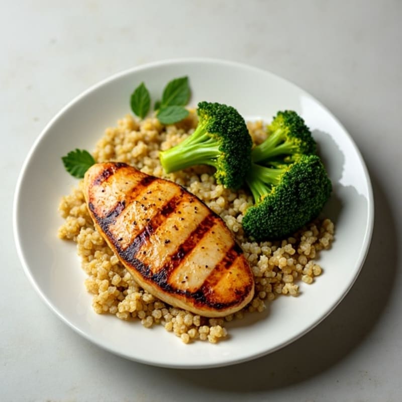 Grilled Chicken Breast with Quinoa and Roasted Broccoli