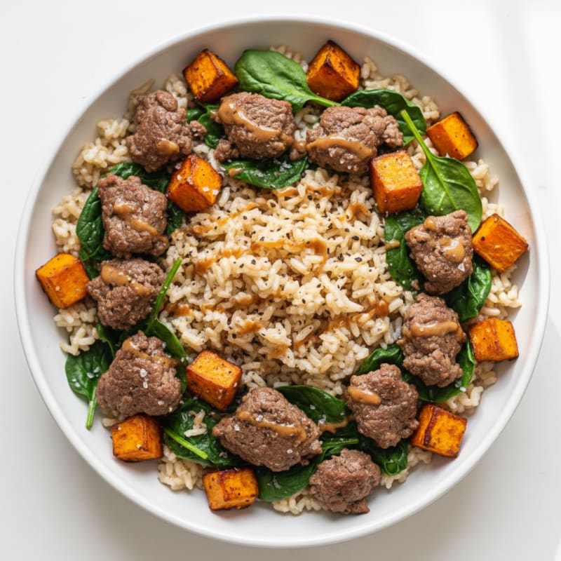 Ground Beef and Sweet Potato Rice Bowl