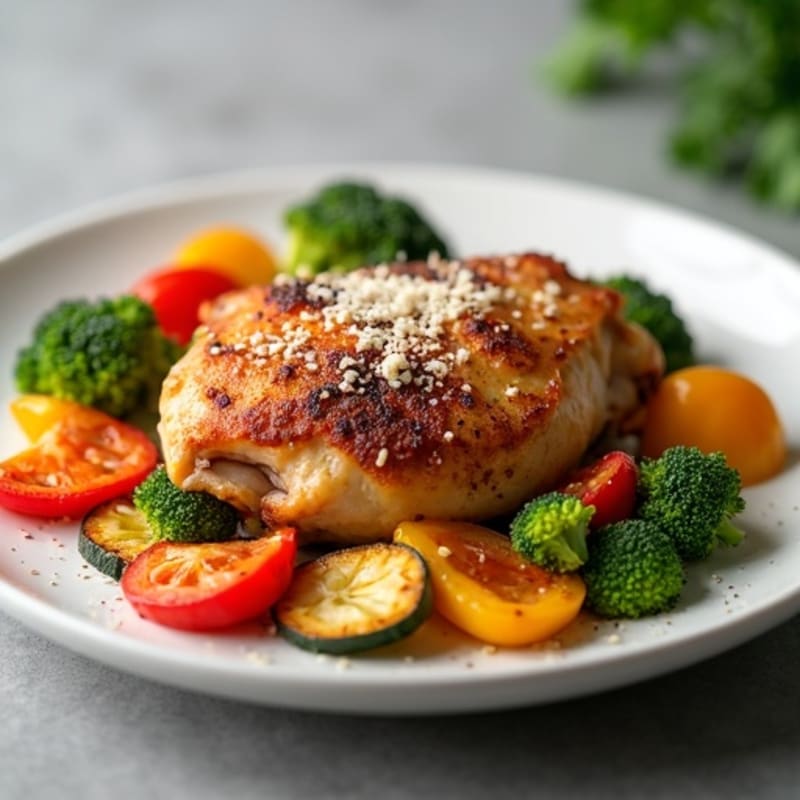 Crispy Oven Baked Chicken Thighs with Roasted Vegetables