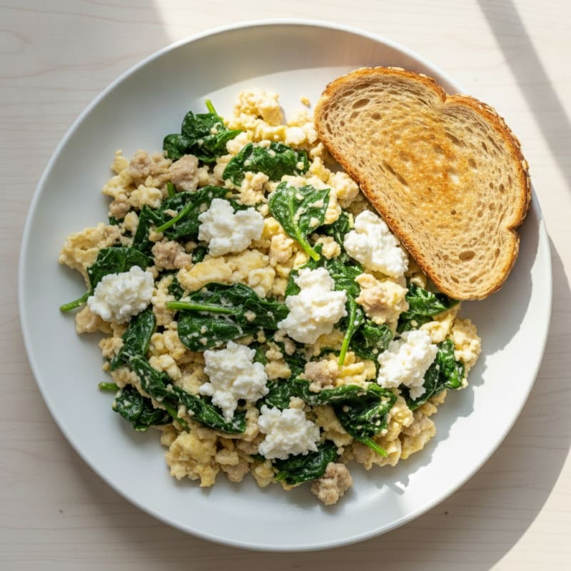 Egg White and Turkey Spinach Scramble with Cottage Cheese