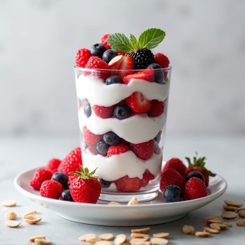 Greek Yogurt Protein Parfait with Mixed Berries and Almonds