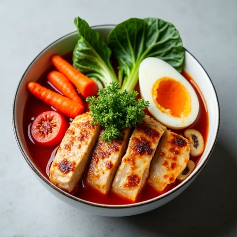Brothy Spicy Sriracha Chicken Ramen with Fresh Vegetables