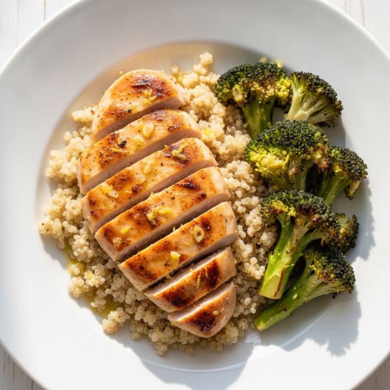 Grilled Chicken Breast with Quinoa and Roasted Broccoli