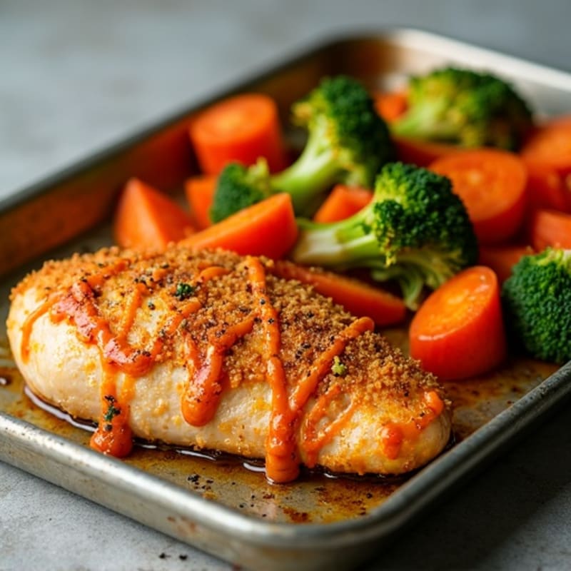Sheet Pan Crispy Buffalo Chicken with Roasted Vegetables