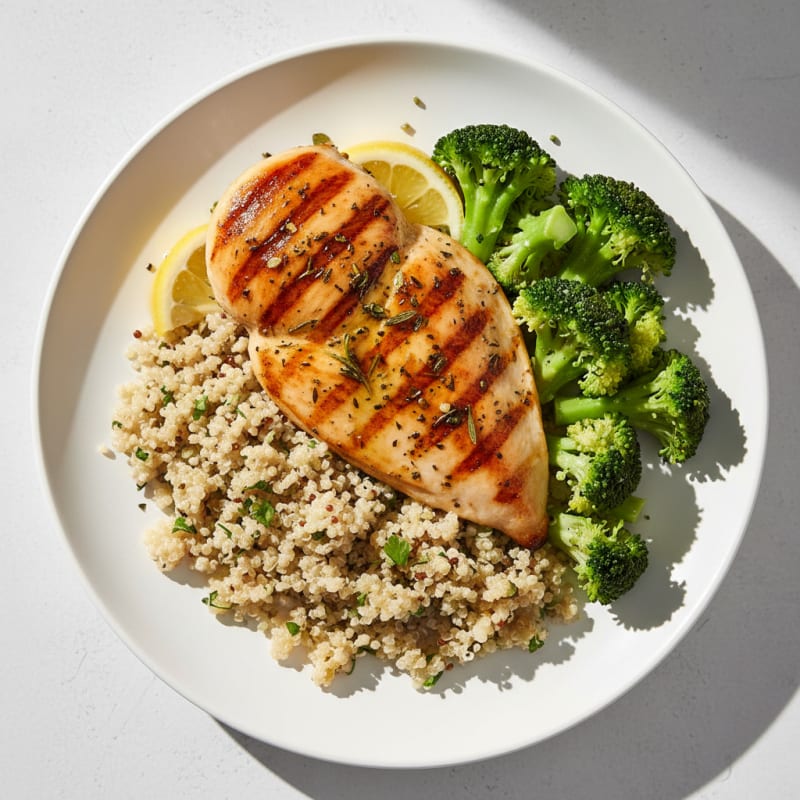 Grilled Chicken Breast with Quinoa and Steamed Broccoli