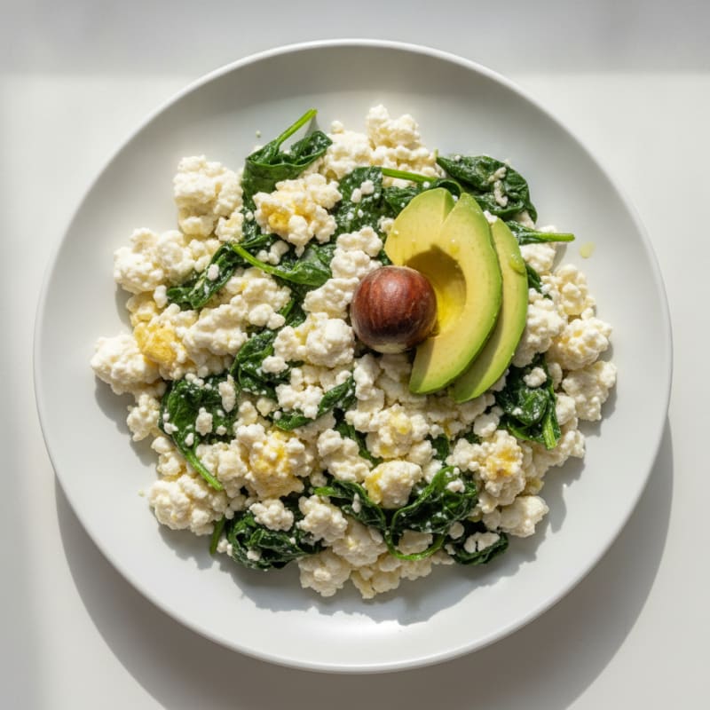 Egg White and Cottage Cheese Scramble with Sautéed Spinach
