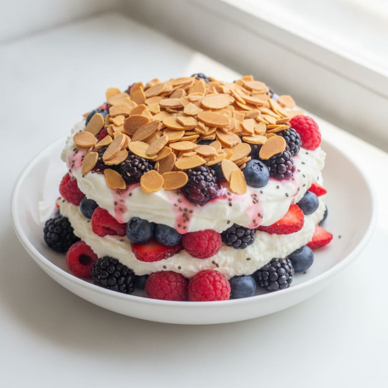 Greek Yogurt Protein Parfait with Mixed Berries and Almonds