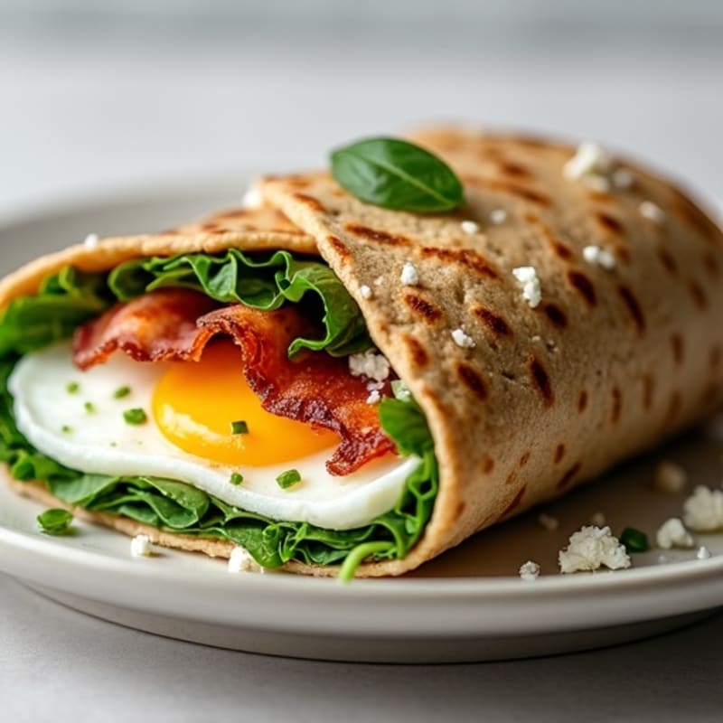 Crispy Turkey Bacon and Egg White Wrap with Spinach and Feta