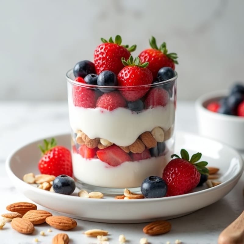 Greek Yogurt Protein Parfait with Mixed Berries and Almonds