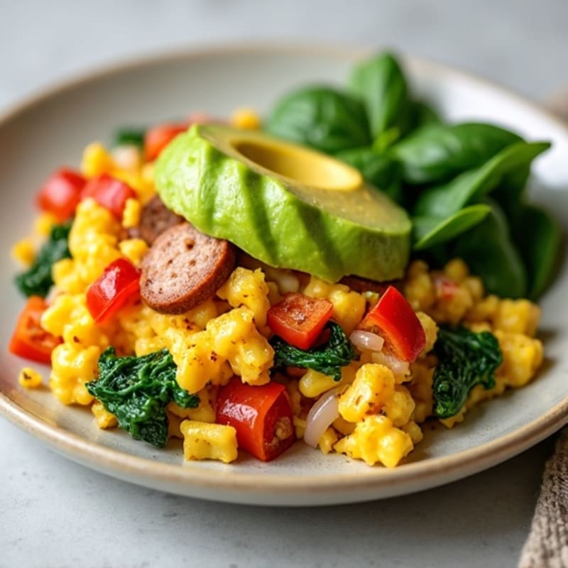 Egg White Veggie Scramble with Turkey Sausage