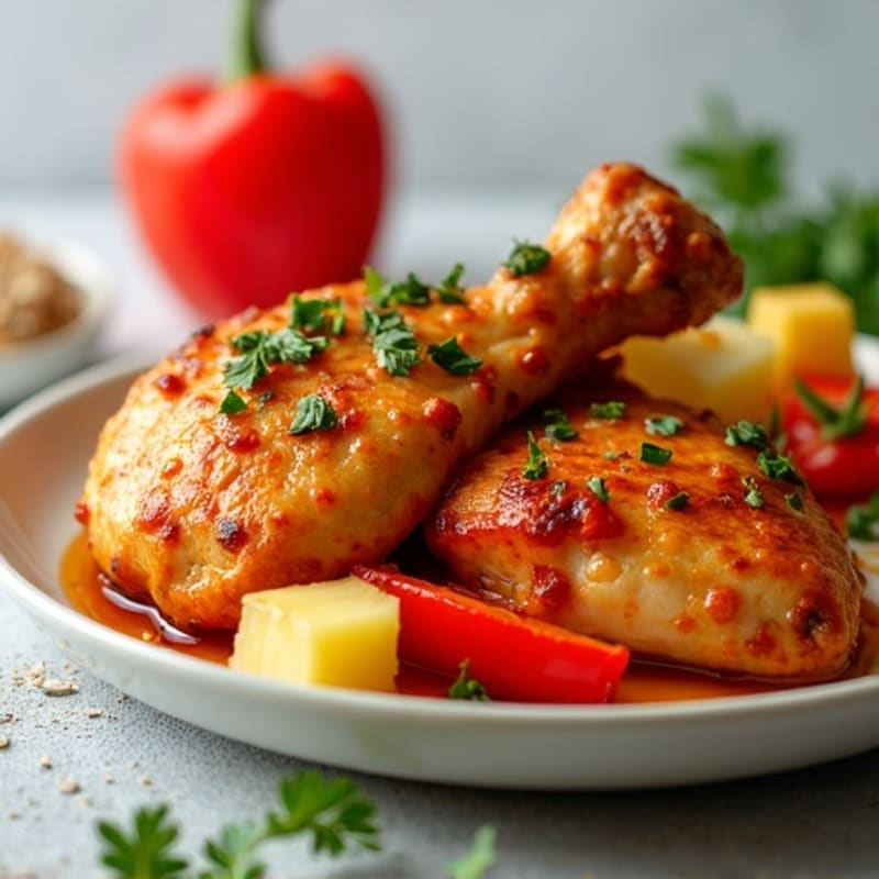Baked Sweet and Sour Chicken with Roasted Bell Peppers and Pineapple
