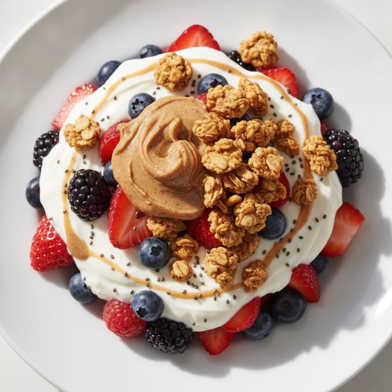 Greek Yogurt Parfait with Mixed Berries and Almond Butter