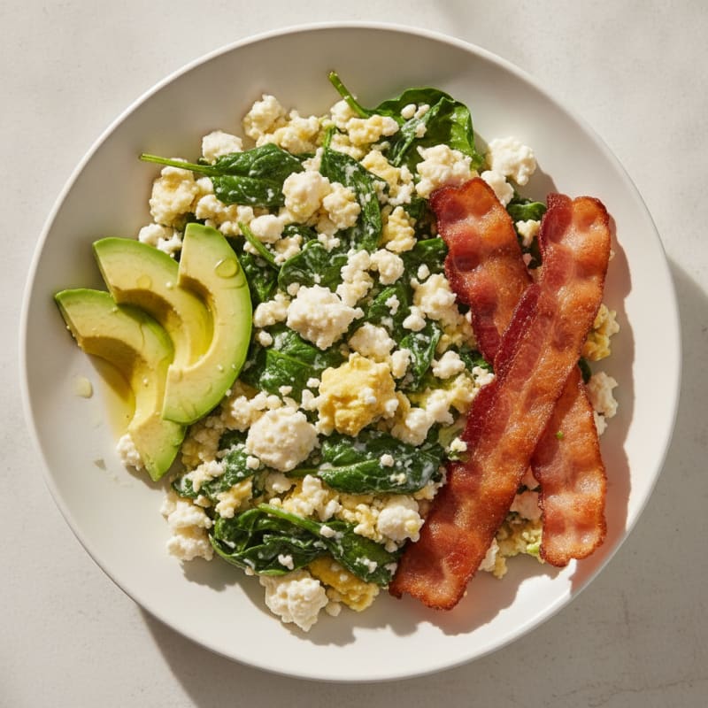 Cottage Cheese Scramble with Spinach and Turkey Bacon