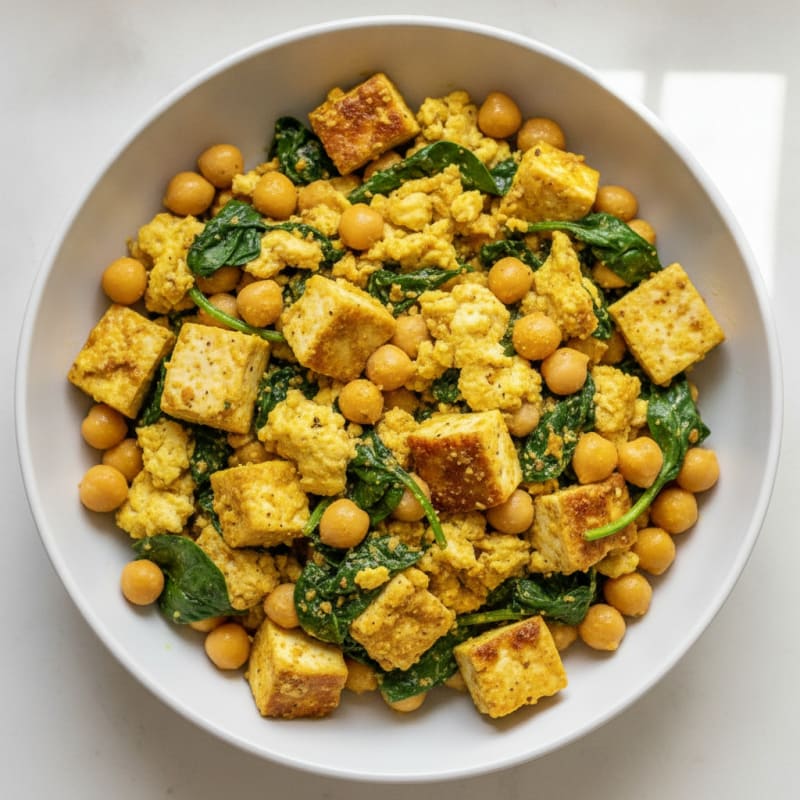 Silky Tofu Scramble with Spinach and Chickpeas