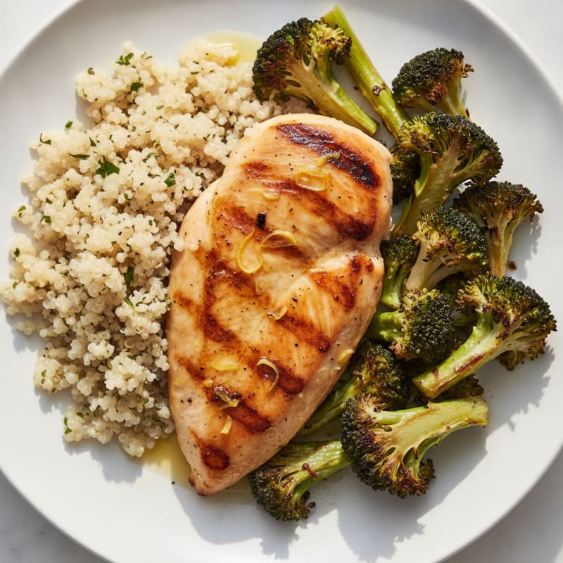 Grilled Chicken Breast with Quinoa and Roasted Broccoli