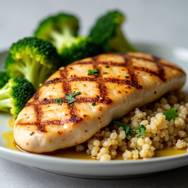 Grilled Chicken Breast with Quinoa and Roasted Broccoli